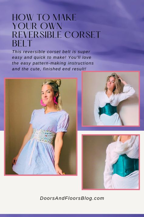 Want to know how to make a fun reversible corset belt? This tutorial is super quick and easy to make. You can self-draft the pattern super fast with these simple step-by-step instructions. And you can have your very own corset belt in just a few hours. What more could you ask for in an easy DIY? Come check out this DIY with the link! You won't be disappointed! #DIY #sew #sewing #corset #corsetbelt #Corsetbeltdiy #corsetdiy Diy Corset Top Easy, How To Put Boning In A Corset, Diy Waist Belt For Dress, Corset Belt Tutorial, Corset Belt Pattern Free, Easy Corset Pattern, Corset Belt Diy, Diy Corset Easy, Diy Waist Belt