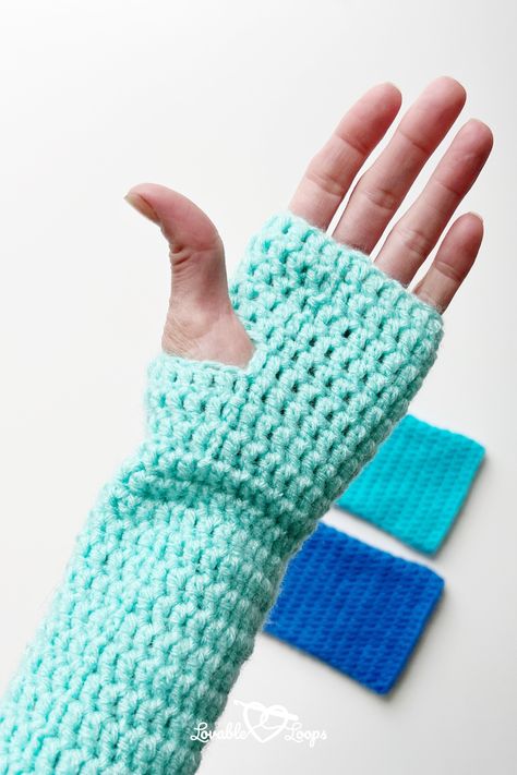 Make your own Easy Crochet Fingerless Gloves with this free pattern. Perfect for beginners. Written for small, medium, and large sizes. Crochet Fingerless Gloves Free Pattern Easy Simple, Crochet Fingerless Gloves Free Pattern Easy, Crochet Arm Warmers Free Pattern, Fingerless Gloves Crochet Free Pattern, Easy Crochet Fingerless Gloves, Crochet Fingerless Gloves Pattern, Easy Cute Crochet, Hdc Crochet, Gloves Ideas