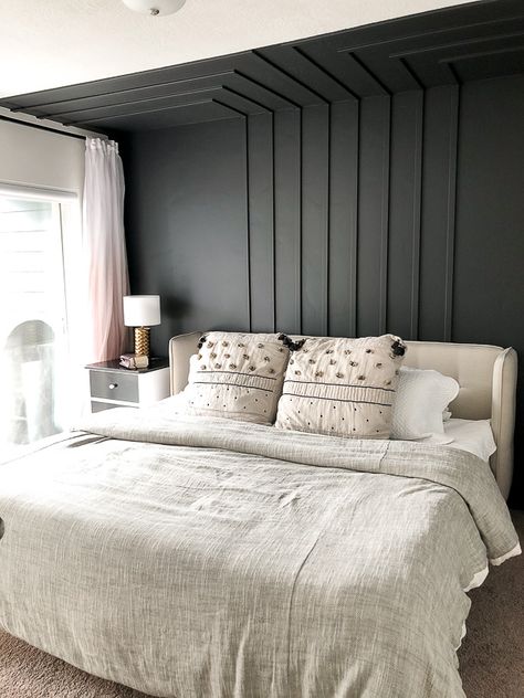 Accent Ceiling Bedroom for Noir Home Interior - Our Family Maison Accent Ceiling, Black Feature Wall, Black Accent Walls, Feature Wall Bedroom, Accent Wall Designs, Ceiling Bedroom, Bedroom Accent, Accent Wall Bedroom, Bedroom Ceiling