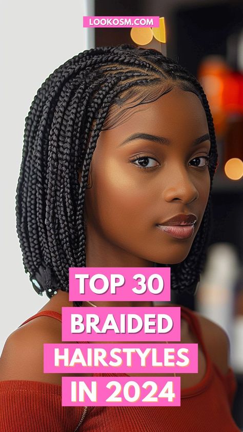 30 Braided Hairstyles to Make Your 2024 Style Dreams Come True Corn Rolls And Box Braids, Braids Trending 2024, Elegant Hair Braids, Close Braids Hairstyles, Cool Braid Hairstyles For Black Women, Twist Braids Hairstyles On Natural Hair, Trendy Hairstyle 2024, Braids New Styles, Medium Hair Styles Braid