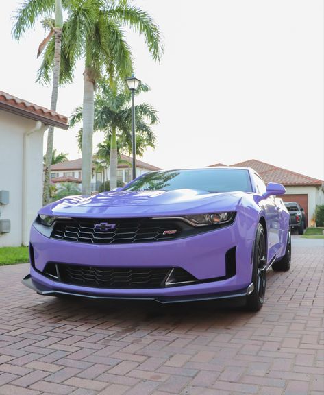 Purple Car Aesthetic, Purple Aesthetic Light, Camaro Purple, Purple Car Interior, Purple Camaro, Aesthetic Light Purple, Cheverlot Camaro, Pink Camaro, Purple Truck