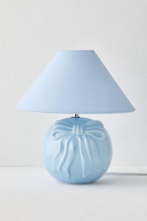 Bow Lamp, Woven Lamp Shade, Bow Icon, Pastel Interior Design, Woven Lamp, Room Wishlist, Desktop Lamp, Uo Home, Blue Lamp