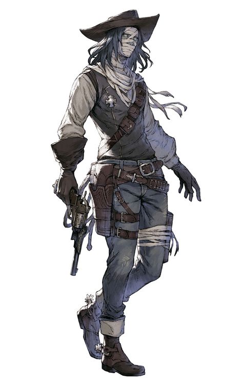 Reincarnation Art, Nier Reincarnation, Cowboy Anime, Fallout Oc, Cowboy Character Design, Arte Cowboy, 캐릭터 드로잉, Dungeons And Dragons Characters, Cowboy Art