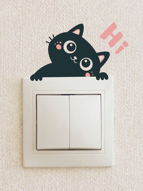 1pc Cartoon Cat Switch Wall Sticker | SHEIN USA Creative Switch Board Art, Switch Board Art Ideas, Cartoon Wall Painting Ideas, Wall Drawing Bedroom, Easy Wall Painting Ideas, Switch Board Painting, Switchboard Art, Easy Wall Painting, Switch Board Art