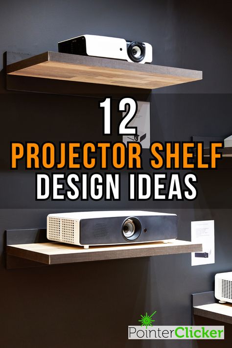 12 projector shelf design ideas for your home theater, home entertainment center Projector In Family Room, Movie Nook Spaces, Projector Shelf Ideas Bedroom, Projector Gaming Setup, Projector Cover Ideas, How To Hide Projector, Projector Storage Ideas, Projector On Shelf, Projector Mount Ideas Bedroom