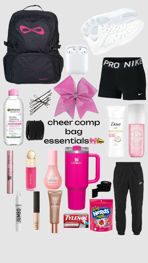 #cheer #cheerleading #sport #sports #makeup #allstar #sideline #football #basketball #bag #whatsinmybag Cheer Bag Essentials, Cheerleading Allstar, Cheerleading Tryouts, Cheer Practice Outfits, Cheer Games, Cheerleading Makeup, Cheerleading Bags, Sports Makeup, Whats In My Bag