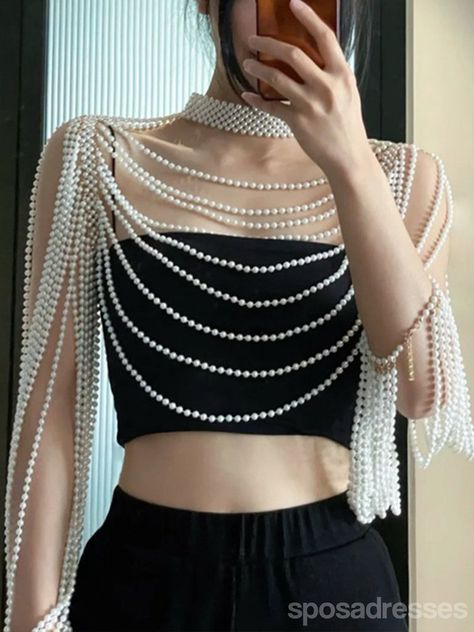 Light Luxury Beaded Shawl Pearl Shoulder Chain , VG67 – SposaDresses Pearl Outfit, Goth Wedding Dresses, Wedding Dress Topper, Beaded Shawl, Unusual Dresses, Wedding Cloak, Shoulder Jewelry, Wedding Shrug, Sleeved Wedding