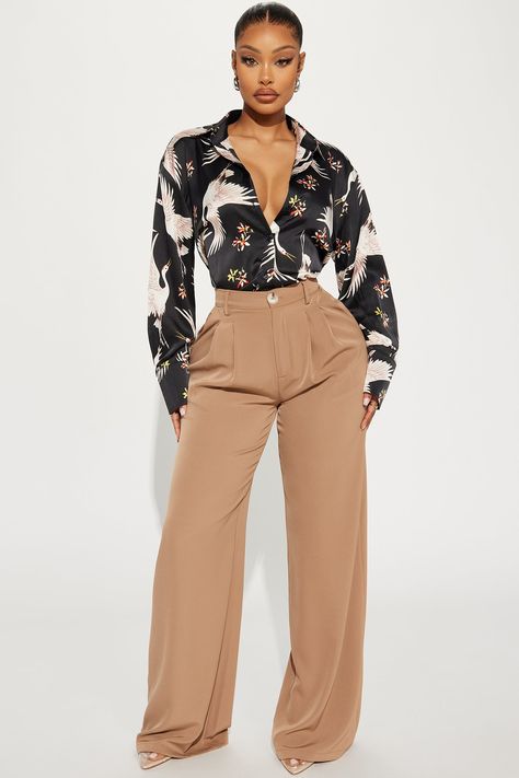 Available In Black/combo. Satin Shirt Long Sleeve Button Down Collar Printed Non Stretch Self: 100% Polyester Imported | Fly Away Satin Shirt in Black size XL by Fashion Nova Court Outfits Women, Summer Business Outfits, Winter Outfits Blackgirl, Court Outfit, Tan Outfit, Job Interview Outfit, Professional Outfits Women, Taupe Fashion, Fashion Nova Outfits