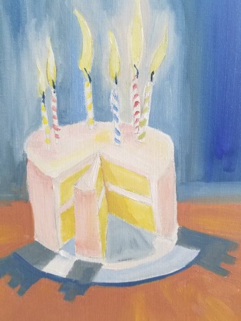 Cake Oil Painting, Birthday Cake Painting, Cake Paintings, Romanticism Paintings, Birthday Bottle, Cake Painting, Children Drawing, Birthday Painting, Painting Birthday