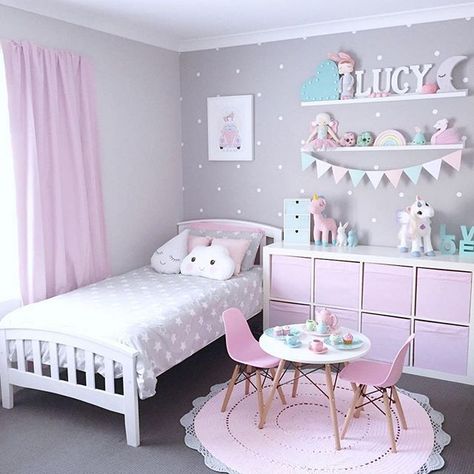 How sweet is this room I love every inch ofhellip Neutral Organization, Paint Shelves, Office Scandinavian, Ikea Lighting, Toddler Closet, Forest Owl, Design Ložnic, Curtains Wall, Unicorn Bedroom