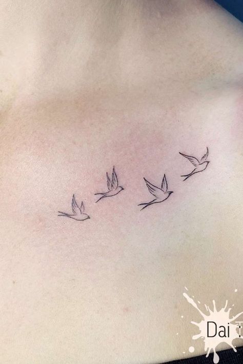 Sparrow Wrist Tattoo, Infinity Tattoo With Birds Flying, Tattoo Of Birds Flying, 6 Birds Tattoo, Very Simple Tattoo Ideas, Small Birds Tattoos For Women, Bird Tattoo With Words, Birds Flying Tattoo Arm, Birds And Sun Tattoo