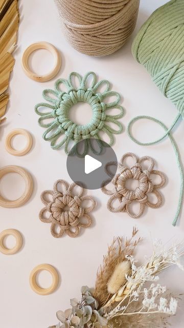 🌸Bochiknot on Instagram: "DIY macrame flower ring 🌸 Here’s a quick and easy macrame flower made on a ring with vertical larks head knots. These make cute little add ons for your macrame projects 🌸💕 Cord lengths used: Large flower (2” ring) - 210cm cord length Small flower (1” ring) - 120 cm cord length" Macrame Larks Head Knot, Macrame Flower Tutorial How To Make, Cord Crafts Diy, Makrame Ring, Easy Macrame Crafts, Macrame Flowers Tutorial, Macrame Small Projects, Macrame Ring Diy, Macrame Flower Tutorial