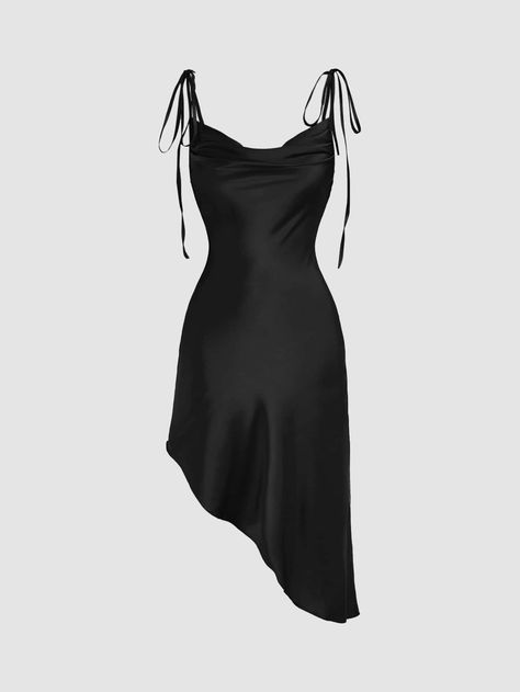 Black Shein Dress, Elegant Black Dress Short, Hoco Dress Inspo Short, Black Silk Dress Short, Black Dress Png, Black Dress Shein, Elegant Dresses Summer, Dresses From Shein, Black Simple Dress