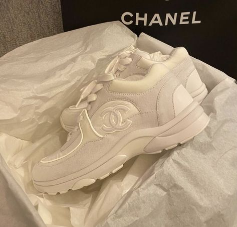 chanel runners | chanel | chanel trainers | chanel sneakers | trainers | off white | shoe box | custom trainer designs | custom sneaker designs | custom trainers | shoe box diy | sneakers | designer shoes Expensive Shoes Aesthetic, White Chanel Sneakers Outfit, White Chanel Shoes, Chanel Sneakers Outfit, Chanel Runners, Off White Shoe, Custom Trainers, Chanel Trainers, Shoe Box Diy