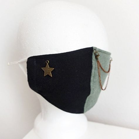 New Handmade Cotton Face Mask With Military Style Star Charm And Detachable Chains. Washable, Non-Medical Grade. Made In The Usa. - 100% Cotton - Double Layered - Stretchy Elastic Ear Loops - Fits Most Adults/Teens - One Size (4.5 In. X 7.25 In.) *Due To Sanitary Reasons, Face Masks Cannot Be Returned Cute Masks Aesthetic, Black Gas Mask, Owl Masks, Fold Notes, Oc Group, Cool Mask, Fancy Face Mask, Cool Face Mask, Star Face