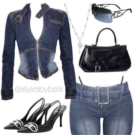 2000s Fashion Outfits Jeans, Y2k Jeans Outfit Aesthetic, 2000s Jean Jacket Outfit, Y2k Fashion Denim, Cool Denim Outfits, Jeans And Denim Outfit, Denim 2000s Outfit, Denim On Denim Outfit Aesthetic, Y2k Fashion Jeans