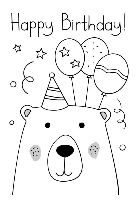 Coloring Birthday Cards, Bear Coloring Page, Happy Birthday Doodles, Happpy Birthday, Happy Birthday Font, Happy Birthday Bear, Happy Birthday Drawings, Happy Birthday Coloring Pages, Birthday Doodle
