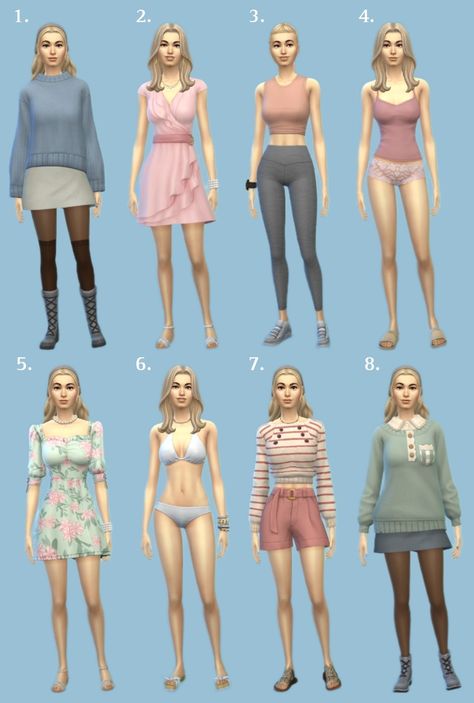 Sims 4 cute outfit inspirations without cc #ts4 #thesims4 #sims4 #sims4outfits #ts4outfits Preppy Sims 4 Outfits No Cc, Sims 4 Ideas Characters, Sims 4 Cas Inspo No Cc, Sims 4 Aesthetic No Cc, Sims 4 High School Years Outfits No Cc, Sims 4 Growing Together Outfits, Cute Base Game Sims, Sims Basegame Outfits, Cute Sims Outfits No Cc