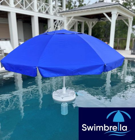 Swimbrella - Floating Pool Umbrella In Pool Umbrella, Pool Umbrella Ideas, Pool Umbrella, Day On The Lake, Inside Pool, Pool Stuff, Floating Table, Pool Umbrellas, Above Ground Swimming Pools