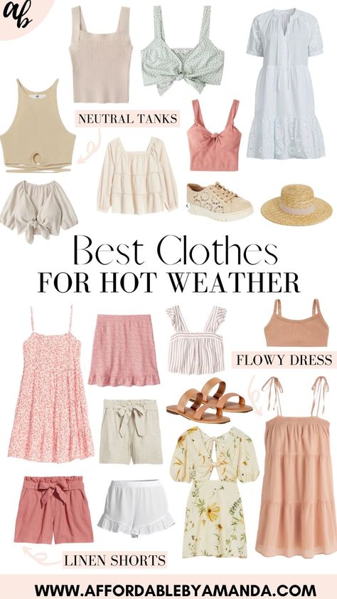 Holiday Outfits Hot Weather, Cool Outfits For Hot Weather, Outfit Ideas For Very Hot Weather, Spring Outfits Hot Weather, Old Money Outfits For Hot Weather, Summer Clothing Styles For Women, Cute Outfits For Humid Weather, Outfit Ideas For Humid Weather, Hot Summer Vacation Outfits