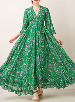 Sexy Floral Print Waist Maxi Dress Bandhani Dress, Ethno Style, Frock Fashion, Frock For Women, Indian Gowns Dresses, Long Frocks, Saree Dress, Frock Design, Designs For Dresses