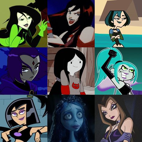 Dark Haired Characters For Halloween, Black Haired Movie Characters, Gothic Characters Movies, 90s Female Cartoon Characters, Cartoon Goth Characters, Popular Female Characters, Female Horror Movie Characters Costumes, Characters With Black Hair Cartoon, Characters With Black Hair Halloween