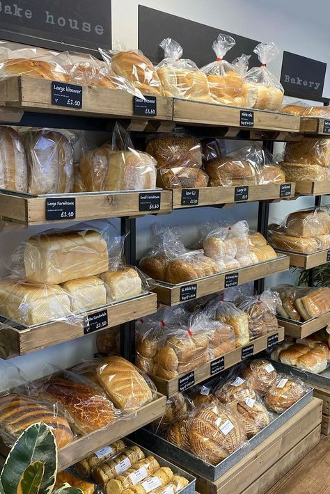 Crate Shelving, Best Breads, Crate Display, Bakery Shop Interior, Cube Shelving, Bake Sale Packaging, Rustic Bakery, Bread Display, Breads Bakery