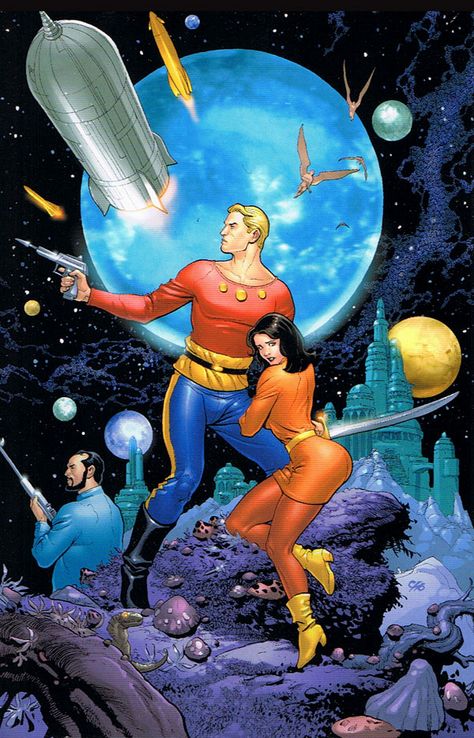 Flash Gordon Sci Fi And Fantasy Art, Frank Cho, Arte Nerd, Scifi Fantasy Art, Sci Fi Comics, Flash Gordon, Classic Sci Fi, Pahlawan Super, 80s Cartoons