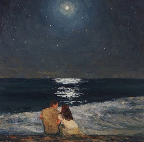 Formal Elements Of Art, Couples Vintage, 1366x768 Wallpaper Hd, Beach Drawing, Couple Painting, Beach Night, Moon Painting, Sunflower Painting, Aesthetic Painting