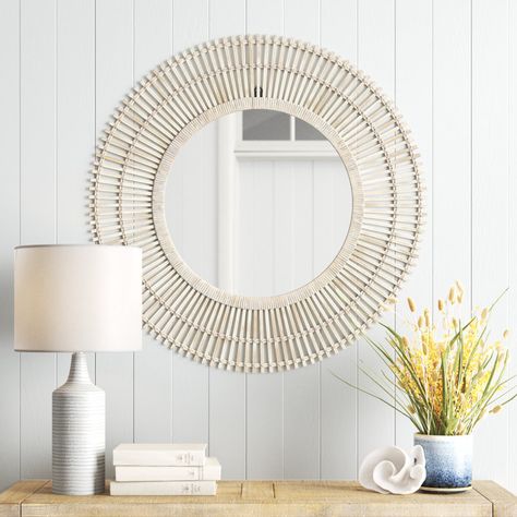 Sand & Stable Amesbury Round Wall Mirror & Reviews | Wayfair Coastal Bathroom Mirrors, Jute Rope Mirror, Focal Point Wall, Circle Wall Mirror, River House Decor, Coastal Mirrors, Wall Mirror Wood, Round Mirror Decor, Rope Mirror