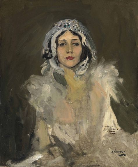 Sir John Lavery, R.A., R.S.A., R.H.A. (1856-1941) Anna Pavlova as The Swan (Study) signed twice and dedicated 'To 'MONA'/FROM J. Lavery 11 July 1918/J Lavery' (lower right), signed again, inscribed and dated 'ANNA PAVLOVA/AS THE SWAN. (STUDY)/BY/JOHN LAVERY/5 CROMWELL PL./LONDON/1911' (on the reverse) oil on canvas 30 x 25 in. (76.2 x 63.5 cm.) Painted in 1911. Russian Ballet, John Singer Sargent, John Lavery, Irish Painters, Giovanni Boldini, Ballet Russe, Anna Pavlova, Glasgow School Of Art, Scottish Art