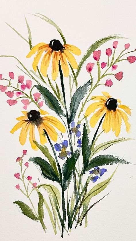 Painting Wildflowers, Painting Flowers Tutorial, Learn Watercolor Painting, Wildflower Paintings, Happy Painting, Watercolor Wildflowers, Watercolor Flowers Tutorial, Floral Watercolor Paintings, Paint Watercolor