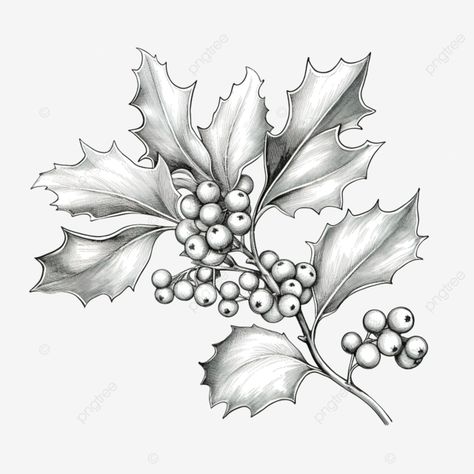 festive floral decoration holly berry european symbol of eve and merry christmas sketch leaf sketc Holly Leaves And Berries Drawing, Holly Berry Drawing, Holly Berry Tattoo, Holly Drawing, Leaf Sketch, Leaves Sketch, Christmas Sketch, Tattoo Reference, Holly Leaves