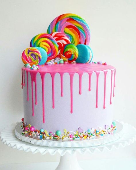 Elevate Your Cake Decorating Game Forever Sweet Birthday Cake, Candy Theme Cake Birthday, Bolo Candy Color, Lollipop Cake Birthday, Candy Land Cake Ideas, Colorful Cakes Birthday, Candy Topped Cake, Primary Color Cake, Candy Cake Ideas Birthday