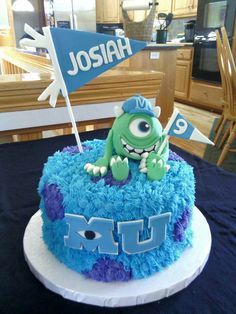 monsters university cake - Google Search Monsters Inc 2nd Birthday, Monster University Cakes, Monster University Birthday, Monster Inc Cakes, Tasty Cakes, Monster Inc Birthday, Monster Inc Party, Monster Cake, Monster Birthday Parties