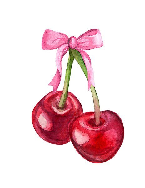 cherries with bow coquette by createbytae | Redbubble Bow Drawing, Doing Art, Printable Wall Collage, Bow Coquette, Bow Wallpaper, Miniature Paintings, Plakat Design, Minimalist Tattoos, Good Deeds