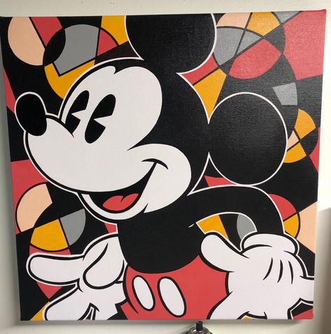Mickey Mouse done in acrylics on canvas by Kevin Graham Croquis, Mickey Mouse Painting Ideas, Mickey Mouse Acrylic Painting, Mickey Mouse Painting Canvases, Mickey Mouse Canvas Painting, Mickey Painting, Mickey Mouse Painting, Disney Pop Art, Mickey Mouse Drawings