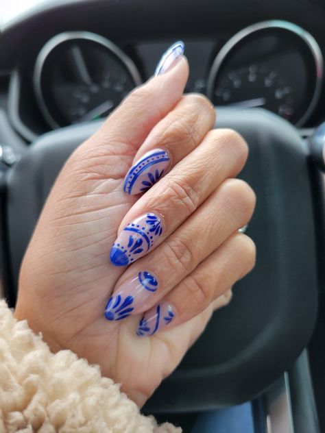 Nails Nail Art Blue Nails Henna Design Blue China Blue and White Almond Nails Mexican Nails, Chic Nail Designs, Henna Nails, China Nails, Color For Nails, Funky Nails, Fire Nails, Chic Nails, Dream Nails