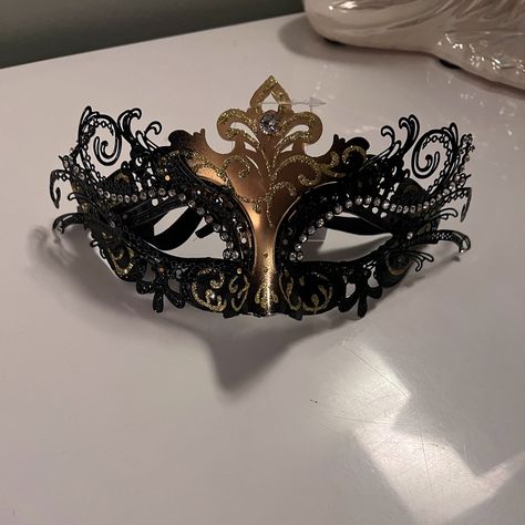 Sexy Masquerade Mask Gold, Black With White/Silver Rhinestones New With Tags Elastic Adjustable For Custom Comfort Open To Offers Maserquade Mask, Black And Gold Masquerade Mask For Women, Gold And Black Mask Masquerade Theme, Black Lace Mask Masquerade, Black And Gold Mask Masquerade, Masquerade Semi Formal Outfit, Gold And Black Masquerade Mask, Gothic Masquerade Outfit, Masquerade Mask Black And Gold