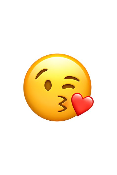 The emoji 😘 depicts a yellow face with closed eyes and puckered lips, blowing a red heart-shaped kiss. The face has a slight blush on its cheeks, indicating a feeling of love or affection. The lips are slightly tilted to the side, giving the impression of a playful and flirty expression. Overall, the emoji conveys a message of love, romance, and affection. Cute Kiss Emoji, Kiss Emoji Faces, Ios Emoji Faces, All Iphone Emojis, Iphone Emoji Love, Flirty Expression, Memojis Apple, Kissy Emoji, Kissy Face Emoji