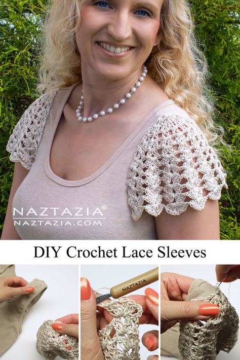 Umgestaltete Shirts, Col Crochet, Crochet Collar Pattern, Clothes Tutorial, Crochet Yoke, Gilet Crochet, Crochet Ladies Tops, Crochet Sleeve, Crochet Lace Pattern