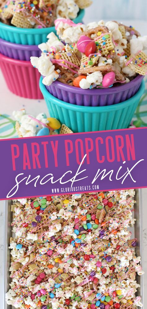 Essen, Kids Birthday Snacks, School Birthday Treats, Party Mix Snacks, Party Popcorn, Kids Party Snacks, Healthy Birthday, Kids Birthday Party Food, Birthday Snacks