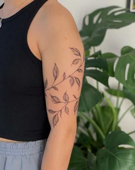 #Tattoos,Vine Tattoo Vines Arm Tattoos For Women, Cool Vine Tattoos, Floral Vine Tattoos Arm, Womans Bicep Tattoos, Sleeve Leaves Tattoo, Wrap Around The Arm Tattoo, Vines Tattoos For Women, Tattoo Leaves Vine, Arm Tattoos For Women Vine