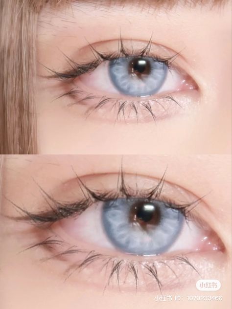Korean Blue Eyes, Blue Eye Asian, Blue Asian Eyes, Star Shaped Pupils, Unique Pupils, Eye Color Aesthetic, Softlens Eye, Asian Blue Eyes, Aesthetic Blue Eyes