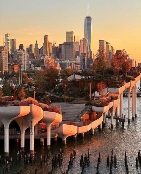 New York City on Instagram: "Little Island and Lower Manhattan from Pier 57 📸 @melliekr" Los Angeles, Pier 57 New York, New York City Instagram Pictures, Little Island Nyc, Senior Picnic, Summer In New York City, New York Beach, Brooklyn Photography, Summer In Nyc