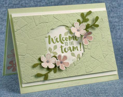Welcome to the Team – Thoughtful Blooms Card – Cindy's Corner Welcome Card Handmade, Stampin Up Welcome To The Team, Welcome Card Ideas, Welcome Card Design, Welcome To The Team Card, Welcome Cards, Welcome To The Team, Handmade Rakhi, Birthday Card Drawing