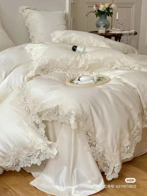 5 aesthetics you need to try this spring with Ever Lasting | Room Decor Tips | Ever Lasting Blog French Romantic Wedding, Romantic French Wedding, Romantic Bedding Sets, White Lace Bedding, Lace Bedding Set, Rum Inspo, Girls Duvet Covers, Egyptian Cotton Duvet Cover, Lace Bedding