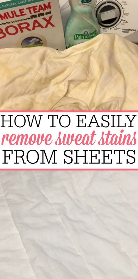 Tired of gross sweat stains on your sheets and blankets? See this amazing tip on how to easily remove sweat stains. My laundry looks brand new! Organisation, Remove Sweat Stains, Homemade Toilet Cleaner, Clean Baking Pans, Cleaning Painted Walls, Glass Cooktop, Sweat Stains, Deep Cleaning Tips, Toilet Cleaning