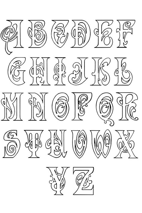 Karen's Whimsy ~ Fancy Alphabet Lettering Fancy Lettering Alphabet Easy, Fancy Alphabet Fonts, Curvy Fonts Alphabet, Decorative Fonts Alphabet, Magical Fonts Alphabet, Fancy Letter A Design, Cool Lettering Styles, Alphabet Letters Design Beautiful, H Alphabet Design