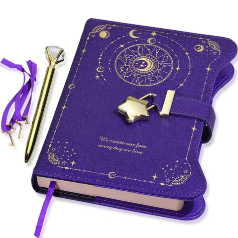 PRICES MAY VARY. ⭐️A Celestial Night Sky: This diary paints a personal canvas of a radiant night sky for every young girl. Beneath this shimmering expanse, she can open her heart, let her thoughts twinkle like stars, and capture the joy and beauty of her life's journey. ⭐️Golden Star Lock: Each diary is adorned with an enchanting golden star lock and two delicate star-shaped keys. These exquisite locks guard her deepest secrets, providing a sanctuary of trust and security where her dreams are safely held. ⭐️Inspirational Words: The cover bears the profound quote, "We create our fate every day we live." This inspiring message encourages every girl to embrace her inner strength, transform herself, and illuminate the world with her brilliance. ⭐️Thoughtful Details: Wrapped in premium faux lea Astro Purple, Diary With Lock And Key, Purple Office, Diary With Lock, Girls Gift Ideas, Refillable Notebook, Chinese Umbrella, Stationary Craft, Aesthetic Objects